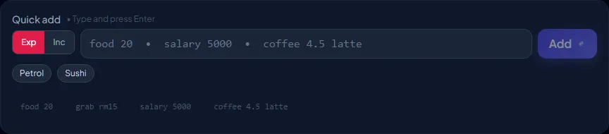 Quick-add input with live parser preview